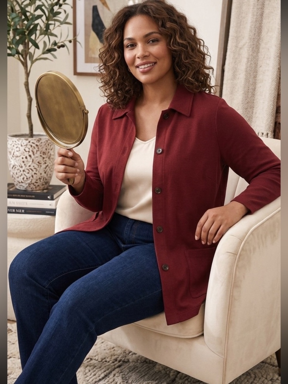 Lands End Womens Cardigan Button Front Pockets Size 1x Stretch 100% Cotton